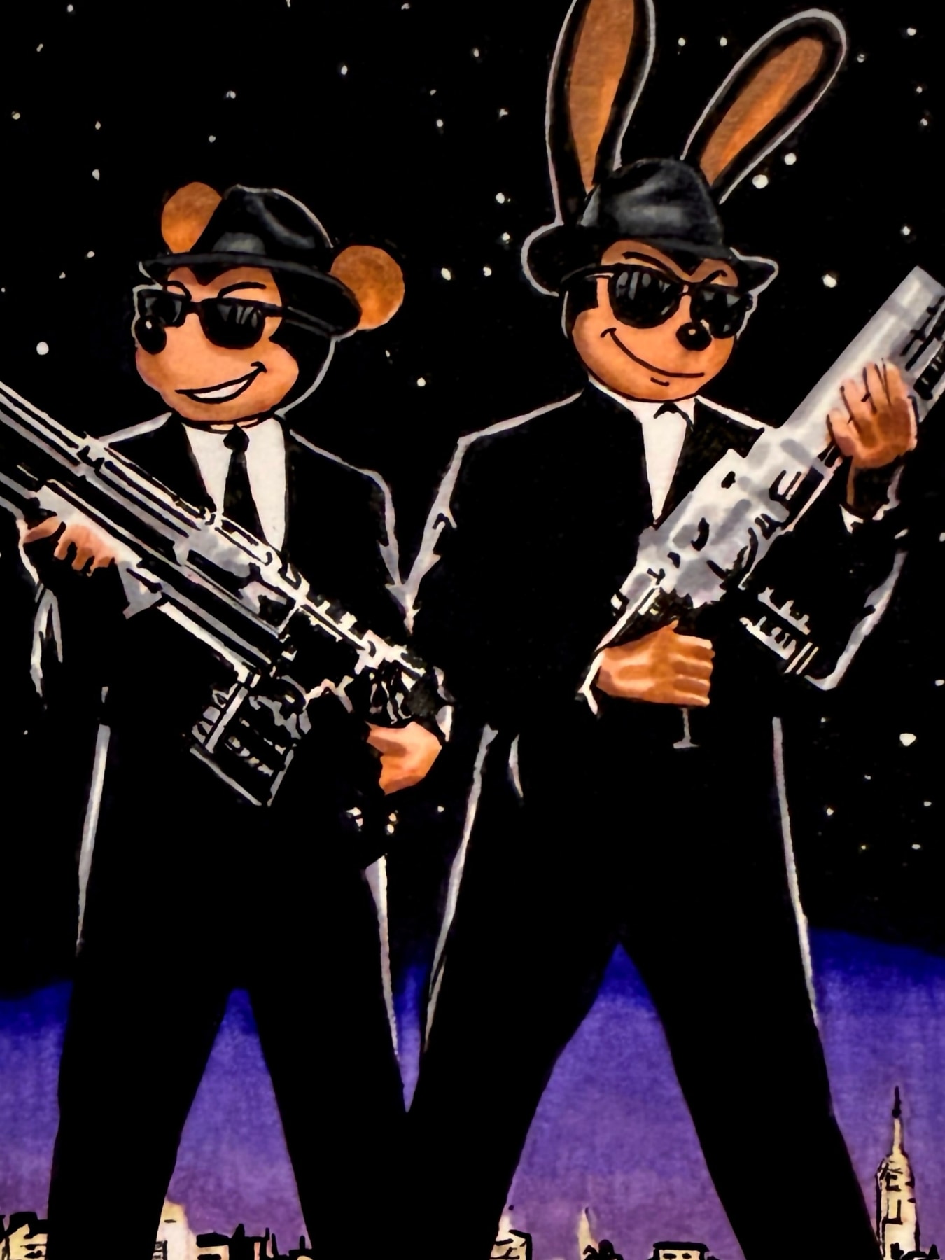 Men in Black Oswald sketchcard, ink on sketch card by Danny Daniel (Oswald Collection)