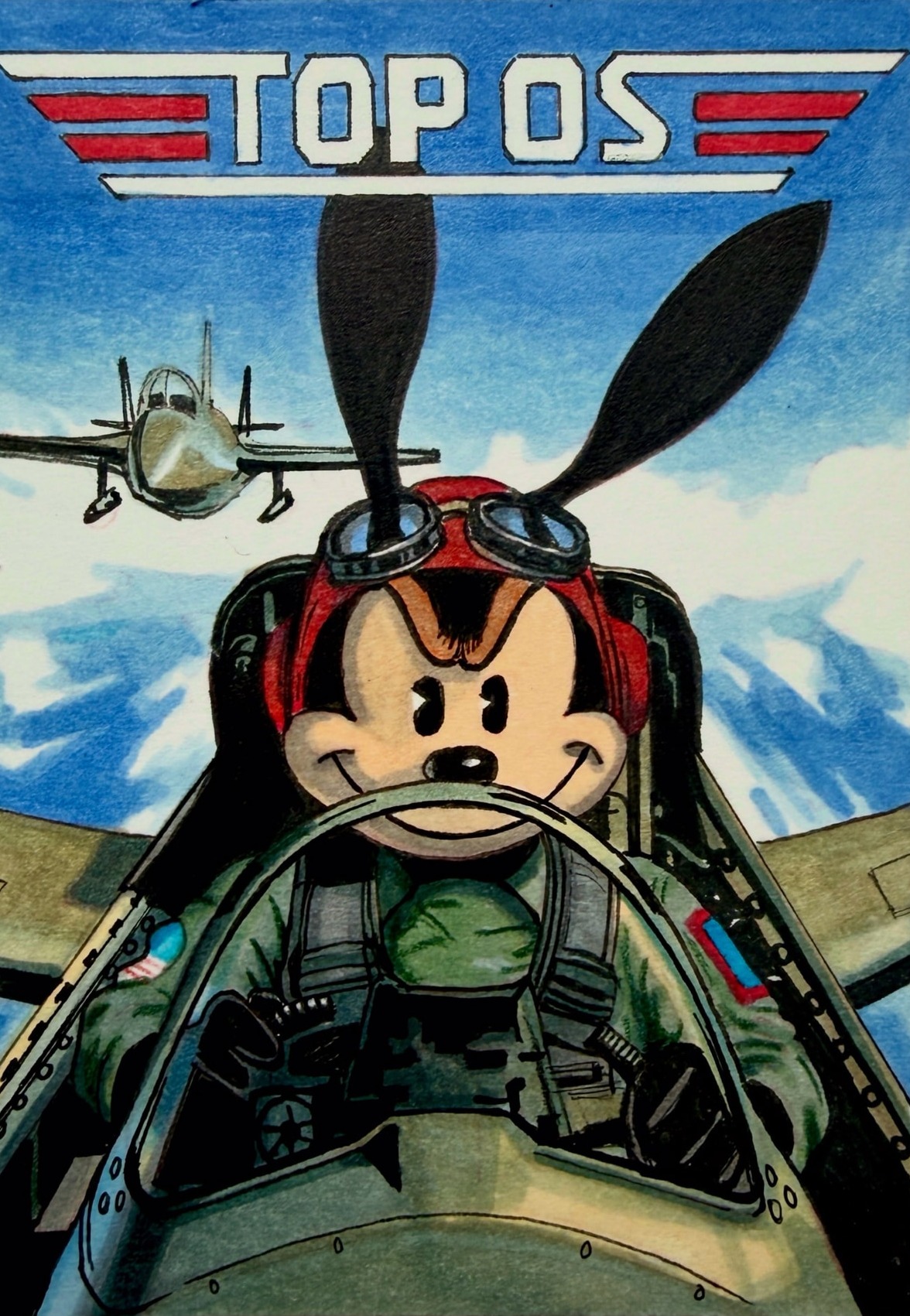 Top OS airplane sketch, ink on sketch card by Danny Daniel (Oswald Collection)