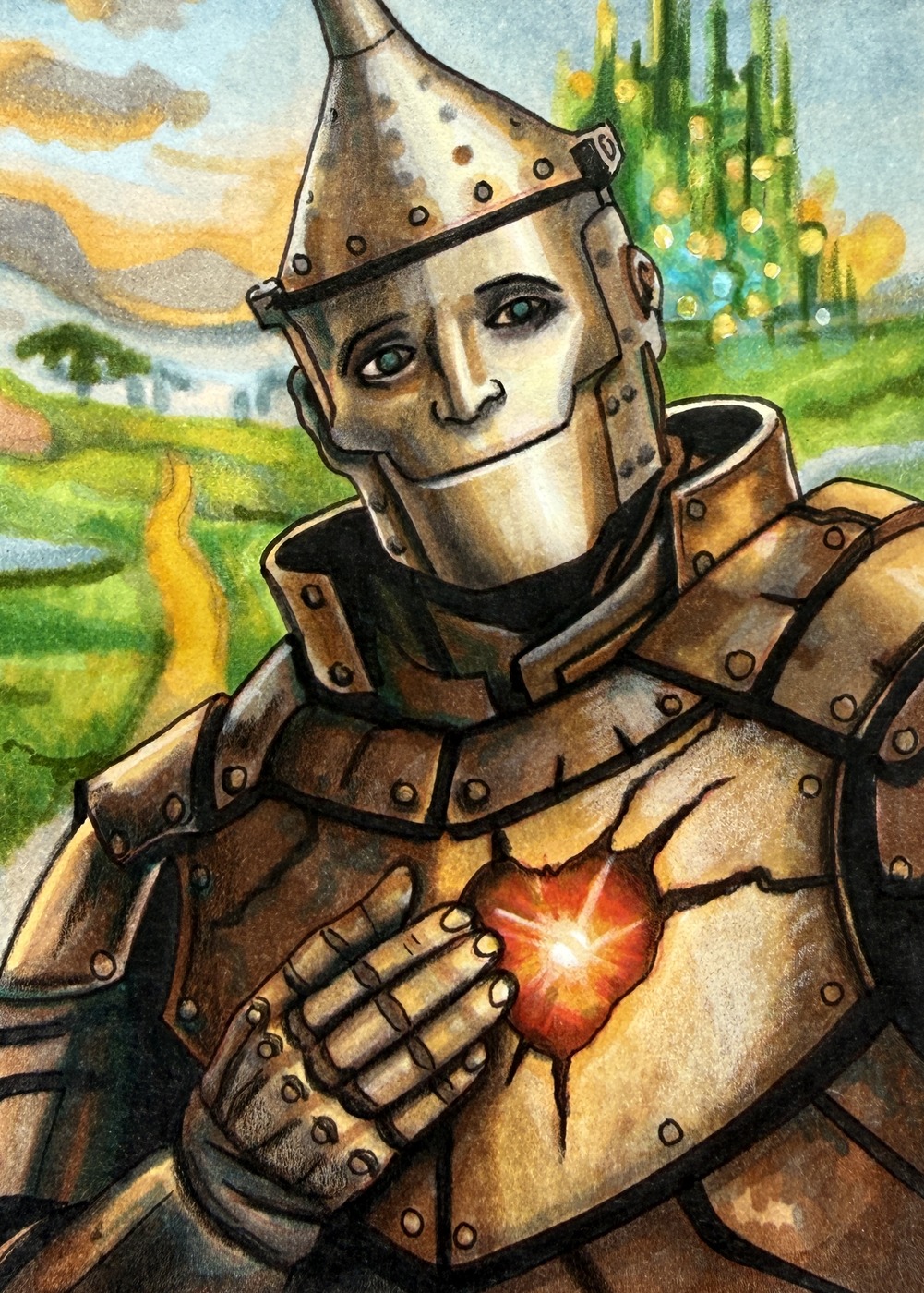 Armored Tin Man, hand-drawn trading card art by Danny Daniel (Wizard of Oz)