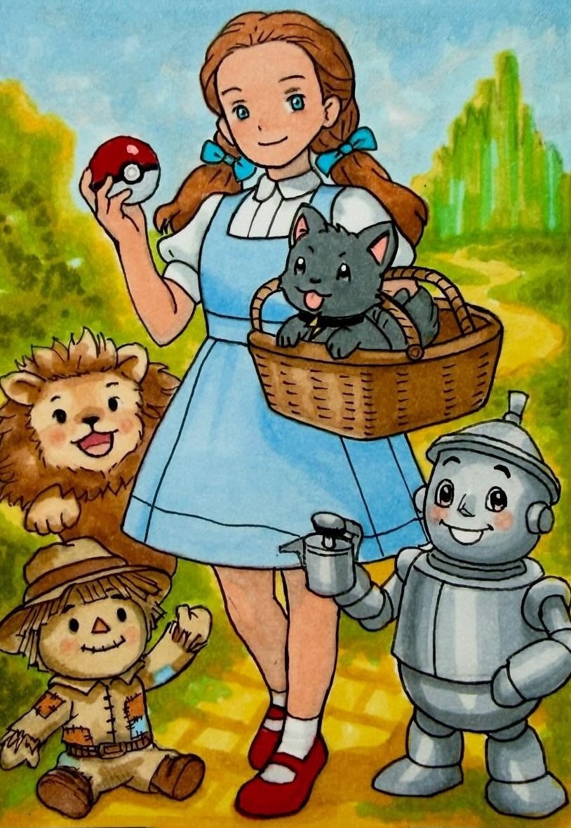 Dorothy & friends, hand-drawn trading card art by Danny Daniel (Wizard of Oz)