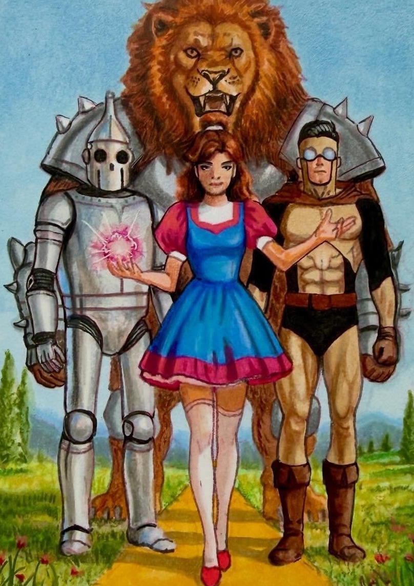 Oz trio, hand-drawn trading card art by Danny Daniel (Wizard of Oz)