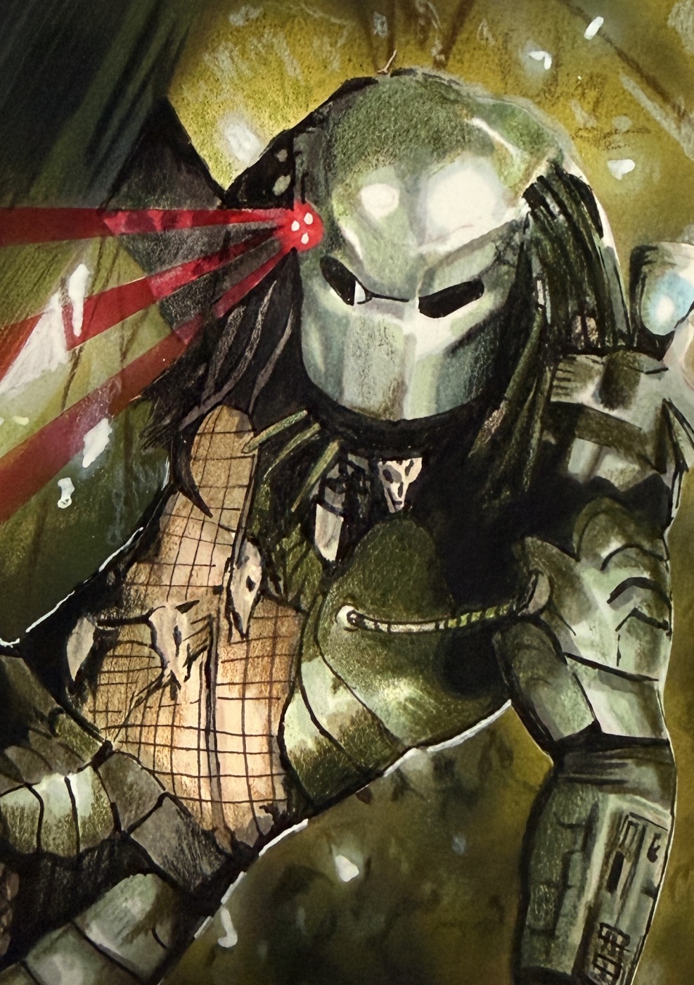 Predator, hand-drawn trading card art by Danny Daniel (Horror)