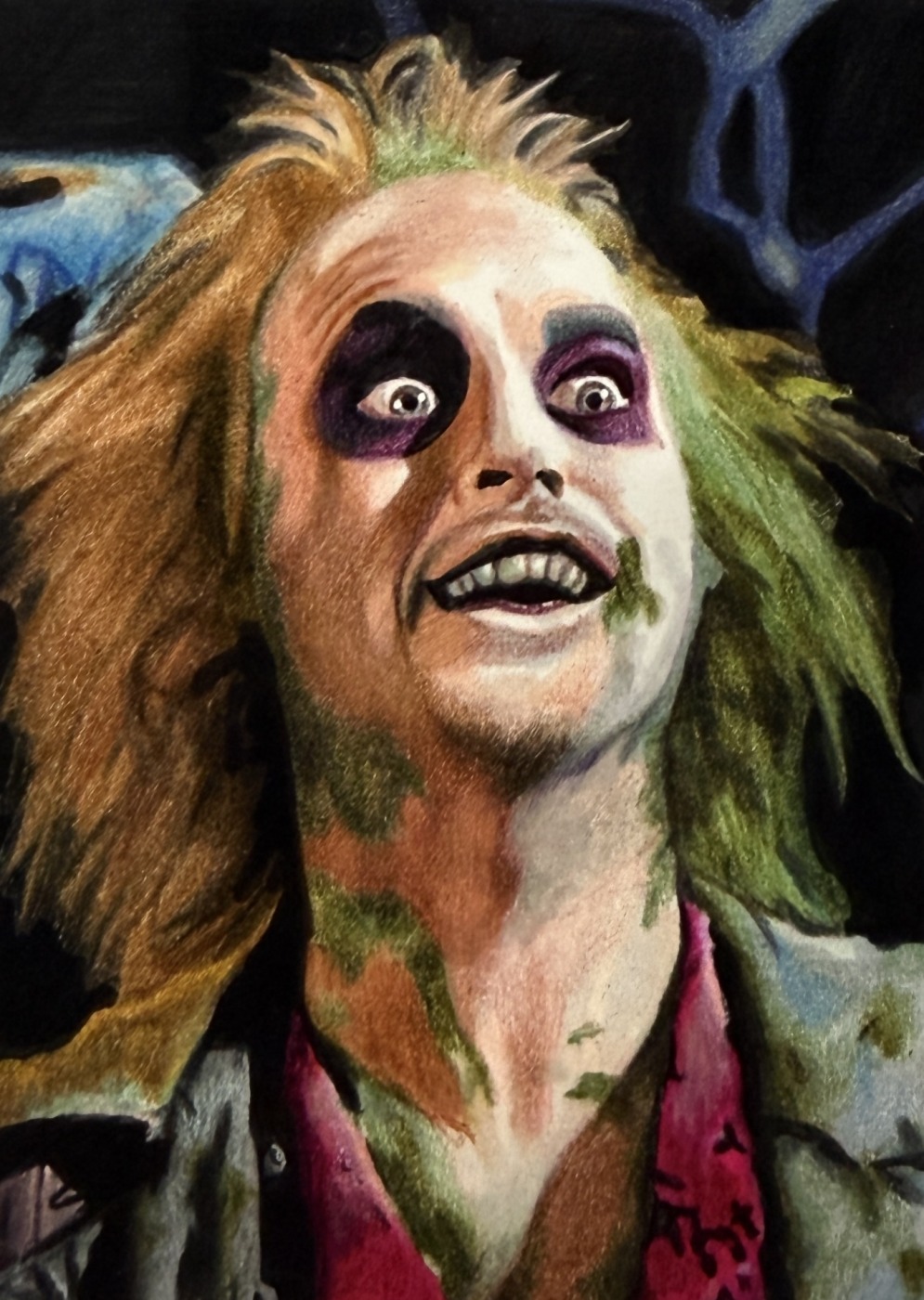 Beetlejuice, hand-drawn trading card art by Danny Daniel (Horror)