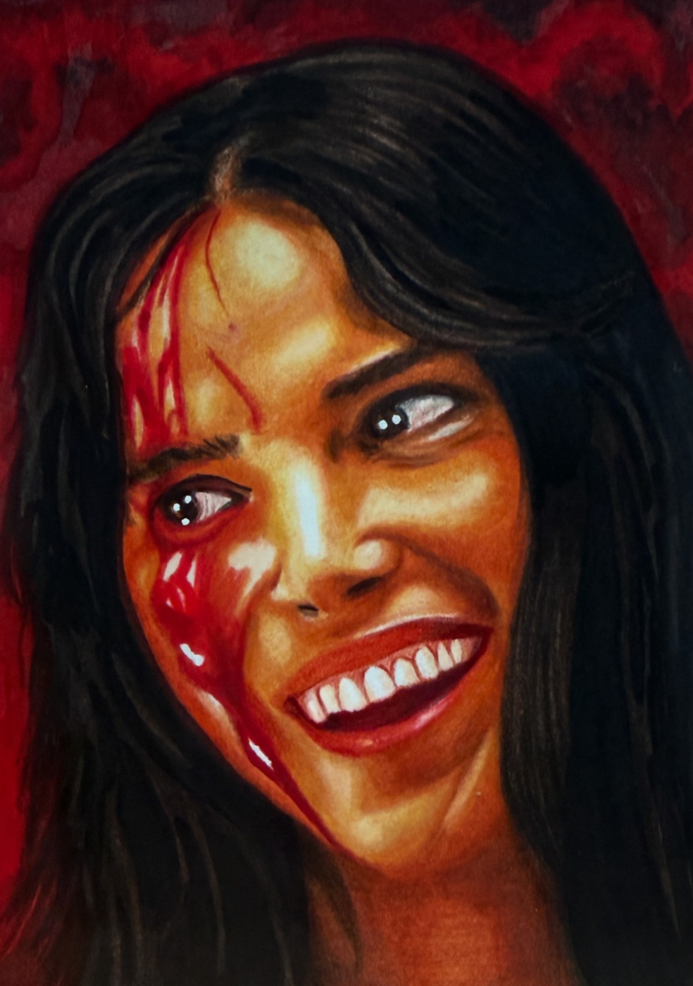 Horror portrait, hand-drawn trading card art by Danny Daniel (Horror)