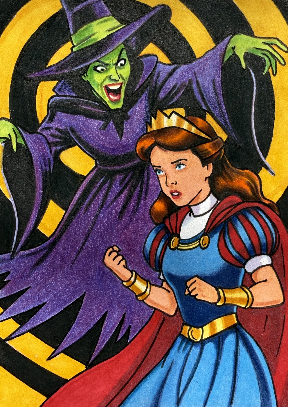 The witch and the princess, hand-drawn trading card art by Danny Daniel (Wizard of Oz)