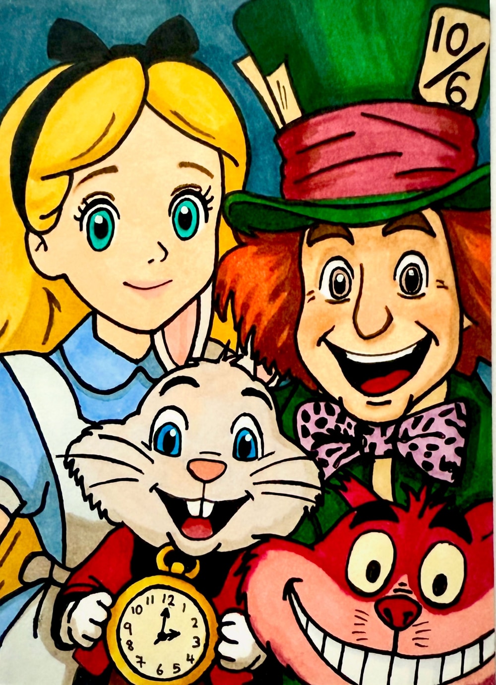 Wonderland friends, hand-drawn trading card art by Danny Daniel (Alice in Wonderland)