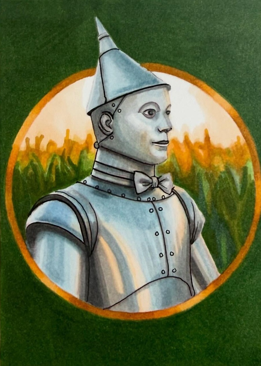 Tin Man medallion, hand-drawn trading card art by Danny Daniel (Wizard of Oz)