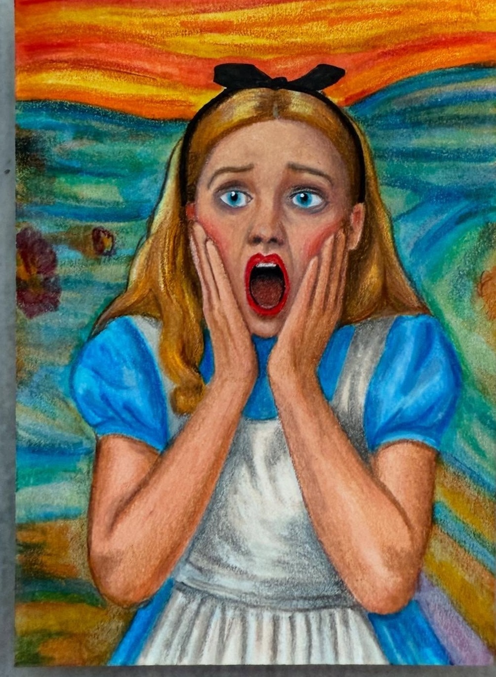 Alice's scream, hand-drawn trading card art by Danny Daniel (Alice in Wonderland)