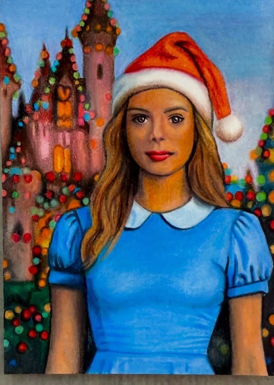 Christmas Alice, hand-drawn trading card art by Danny Daniel (Alice in Wonderland)