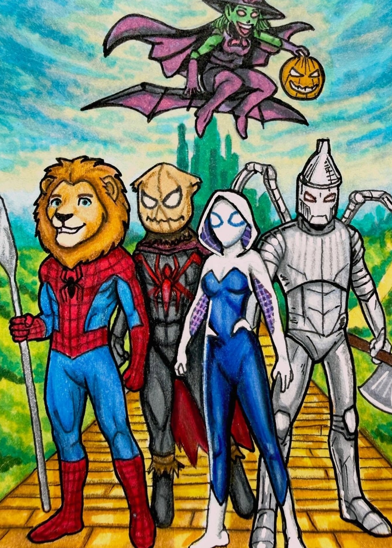 Oz heroes, hand-drawn trading card art by Danny Daniel (Wizard of Oz)