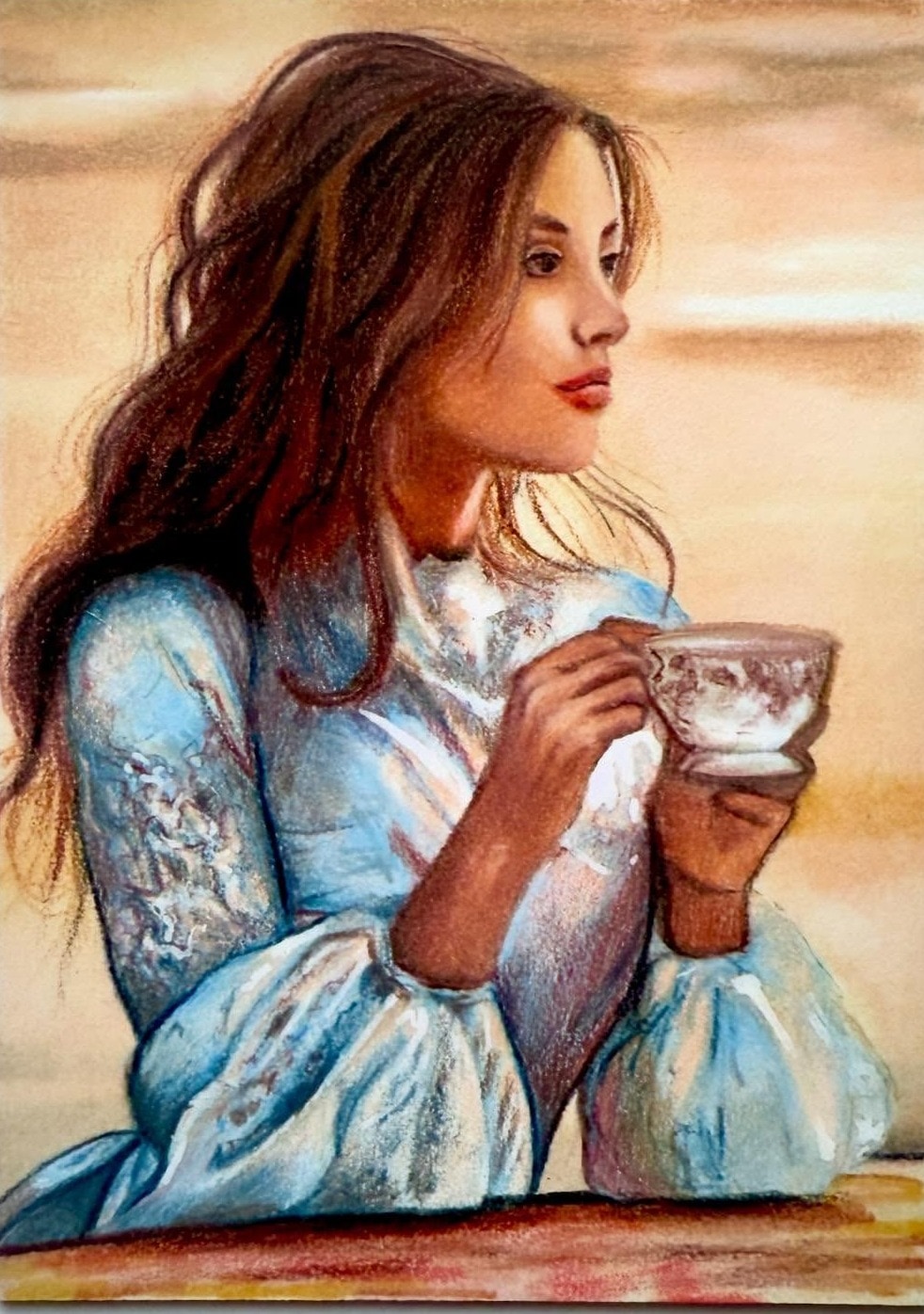 Teatime reverie, hand-drawn trading card art by Danny Daniel (Alice in Wonderland)
