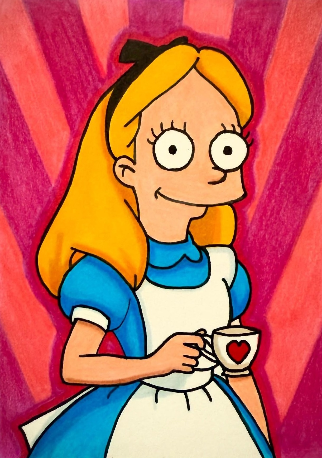 Springfield Alice, hand-drawn trading card art by Danny Daniel (Alice in Wonderland)