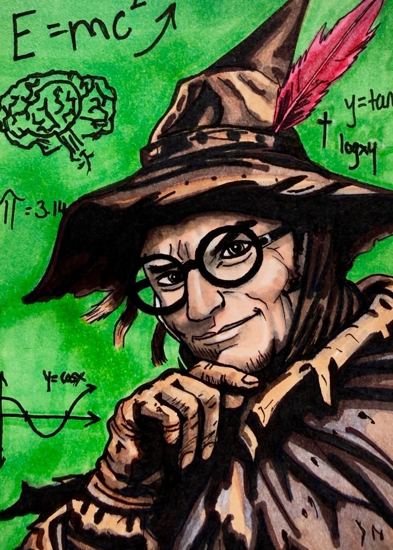 The Scarecrow, hand-drawn trading card art by Danny Daniel (Wizard of Oz)