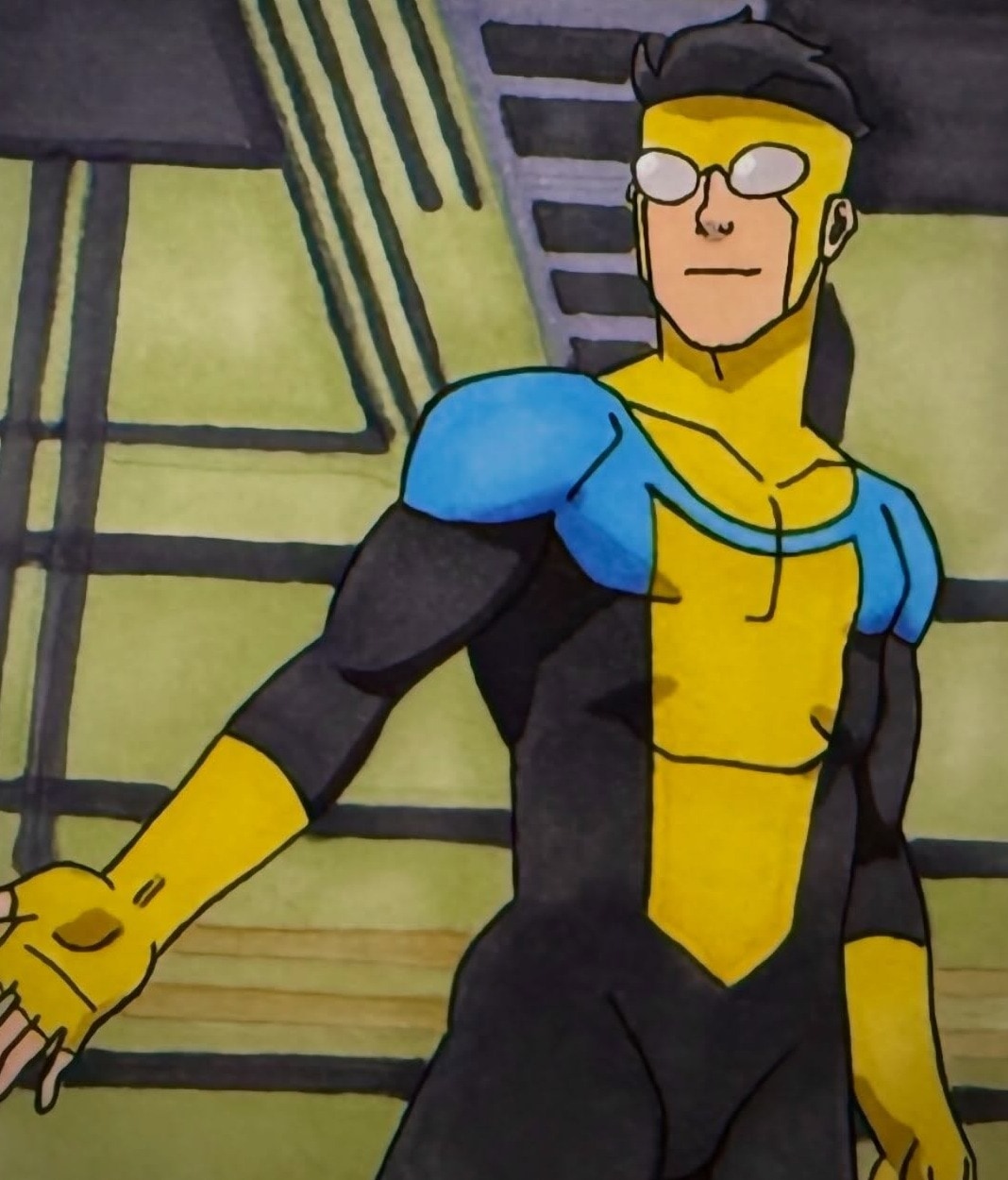 Invincible stands ready, hand-drawn trading card art by Danny Daniel (Invincible licensed work)
