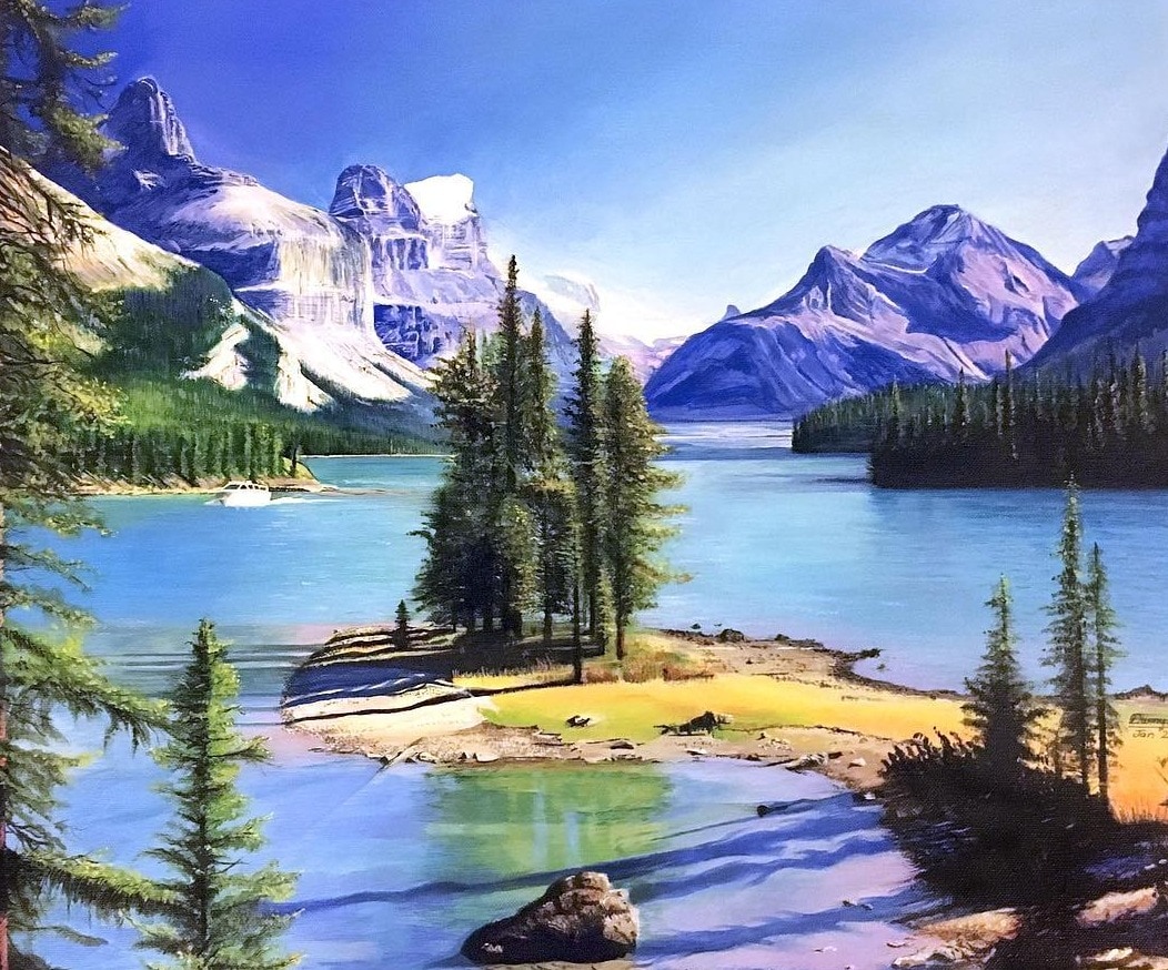 Mountain lake, hand-drawn original art by Danny Daniel (Fine Art)
