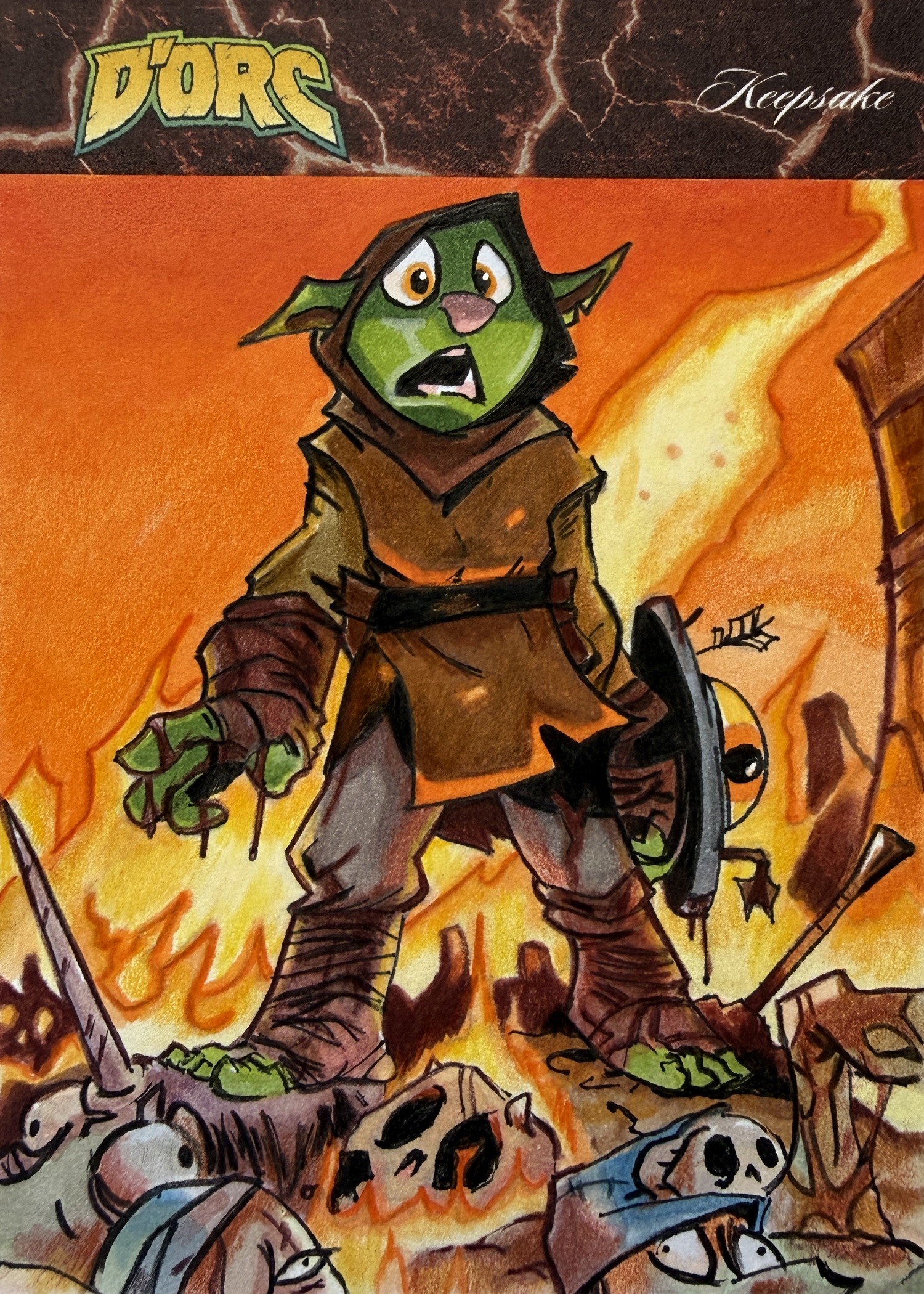 D'Orc, hand-drawn trading card art by Danny Daniel (D'Orc licensed work)