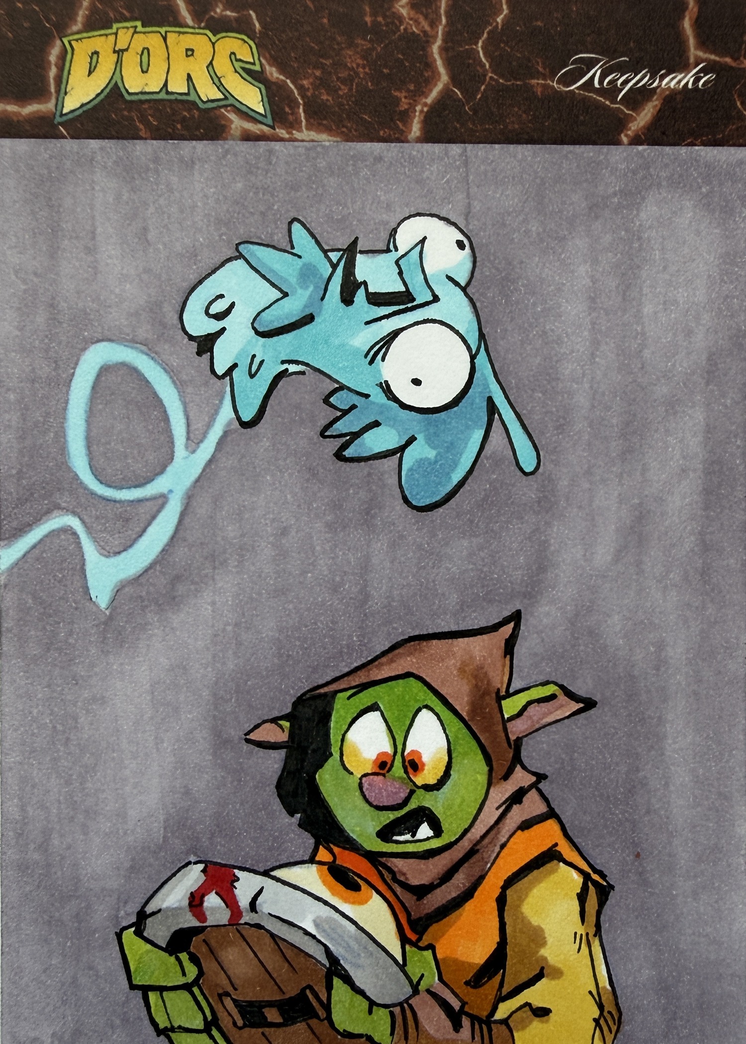 D'Orc and the Ghost, hand-drawn trading card art by Danny Daniel (D'Orc licensed work)